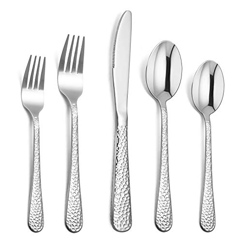 60-Piece Silverware Set, HaWare Hammered Stainless Steel Flatware Cutlery Set for Home/Hotel/Restaurant, Service