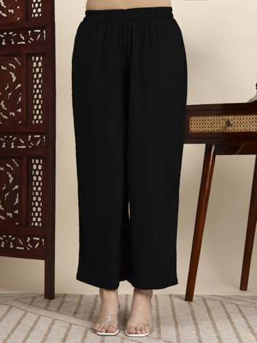 Image of idaLia Rayon Solid Straight Brown Kurta Set for Women with Palazzo 3 /4 Sleeve, Round V Neck Designer Kurta with Palazzo Pant Set
