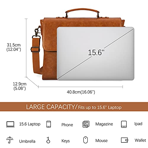 Leather Messenger Bag For Men 15.6 Inch Waterproof Laptop Briefcase Large Leather Satchel Laptop Messenger Bag Vintage Shoulder Bag Office Travel Business Computer Bag Brown #TOP3