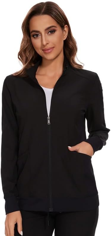 COZYFIT Scrub Jackets for Woman, Zip Front Nurse Jacket, 4-Way Stretch Fabric