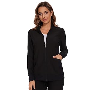 COZYFIT Scrub Jackets for Woman, Zip Front Nurse Jacket, 4-Way Stretch Fabric