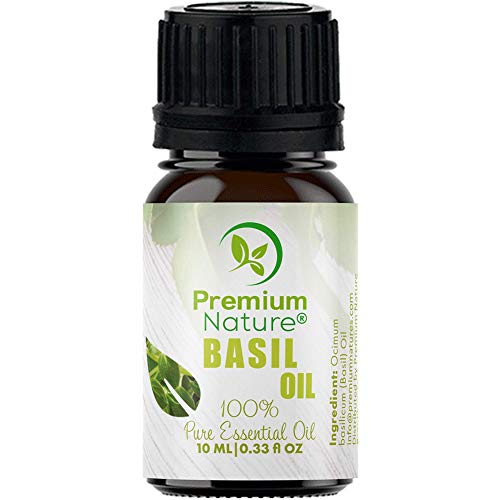 Organic Aromatherapy Basil Essential Oil - 100% Pure Essential Oil for Hair, Skin and Diffuser Best Therapeutic Grade Essential Oil (10mL) (Basil)