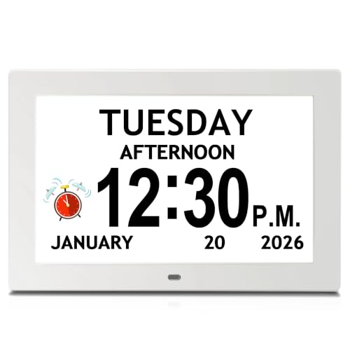 Image of 10.1'' Digital Clock With Date And Time, Dementia Clock, Large Display Alarm Clock For Seniors, 10Reminders, 6Alarms, Auto-Dimming, Auto DST, Remote Control, Gifts For People With Dementia, White