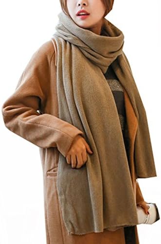 Wander Agio Womens Warm Long Shawl Winter Upset Large Scarf Pure Color Khaki