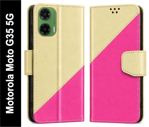 Image of SBMS Flip Cover for Motorola Moto G35 5G Back Cover Case with Magnatic Closure | Inbuilt Stand | Card & Money Pocket (MultiPink)