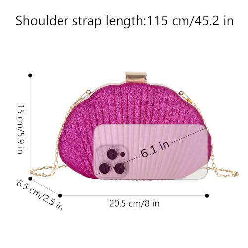Image of Glitter Seashell Evening Clutch Purse Mini Chain Crossbody Bag Pu Leather Shell Pearl Shoulder Bag