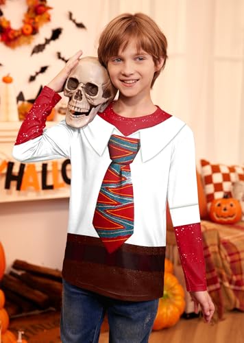 Unisex Kids Halloween Funny Long Sleeve Tee Shirts Cute Print Striped Top 4-14 Years3