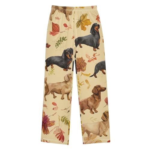 Dachshund Maple Leaf Boys Long Pants Soft Trousers Elastic Waist Kids Lounge Bottoms with Pockets S-XL