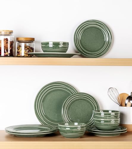 Image of GBHOME Ceramic Dinnerware Sets,12 pcs Embossed Elegant Stoneware Plates and Bowls Sets, Housewarming Wedding Gift | Dishwasher & Microwave Safe | Dishes Set Service for 6