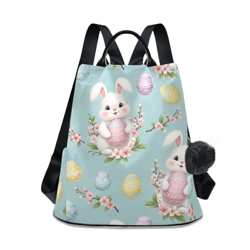 Sac à dos de voyage bleu femme lapin de Pâques poignée cuir bagage