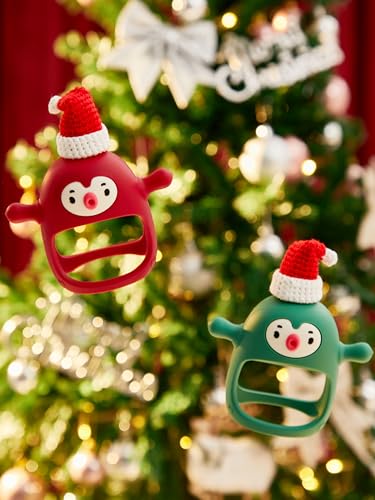 smily mia baby christmas stocking stuffers baby teething toyspenguin teether for 0-6m reindeer chew toys for 3-6mteething mittens for 6-12m babies my first christmas gift pine green