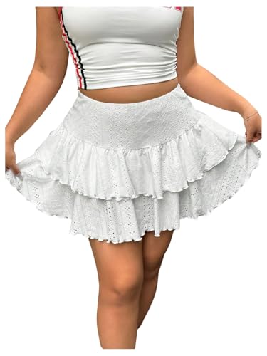 Verdusa Women's Plus Size Tiered Layered Ruffle Skirt Fairycore Eyelet Flowy Mini Skirts