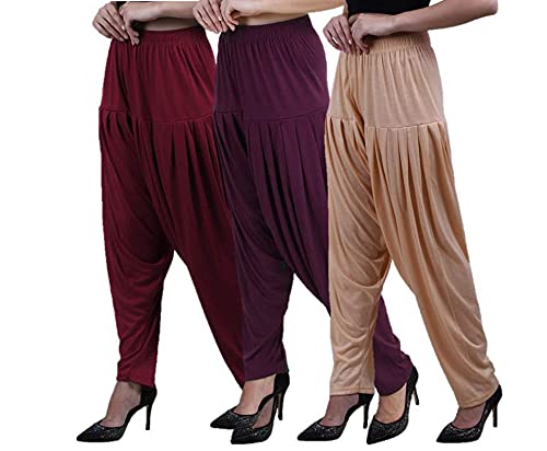 casuals Women's Ethnic Viscose Patiala Pants with Elastic Waist Pack 3-picture-15