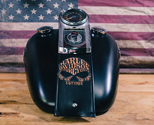 Retro Harley Davidson Fatboy Skull Antiqued Leather Gas Tank Bib Panel Retro Ace (2000+ Softail)