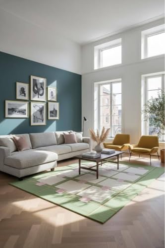 Image of Sifa Carpet Hand Made Natural Woolan Tufted Carpets Irregular Shaped Handmade Area Rugs, for Your Room Green,White Color Size 5x8 feet (150x240cm)