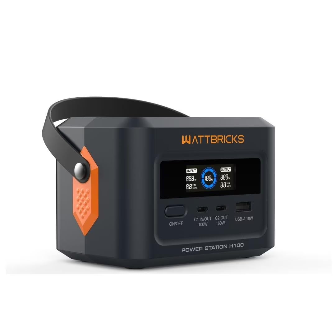 Wattbricks 120-Watt Peak With 99 2Whr Portable Power Station Airline Approved USB-C 100W Solar Generator Power Supply for