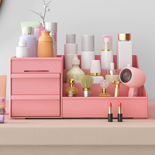 ALOXE Cosmetic Organizer Box Drawers Storage Plastic Stationary Box | Make Up Organiser for Women (Pink)