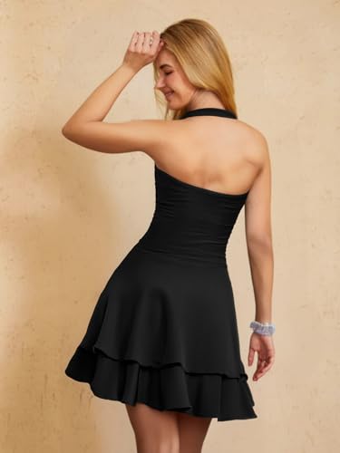 Image of SOLY HUX Cute Halter Mini Dresses for Women Summer Sexy Club Party Backless Short Sundress
