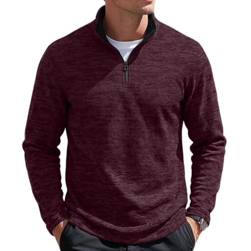 Mens 1/4 Zip Pullover Fleece Lined Textured Vintage Fall Sweatshirts - image 1