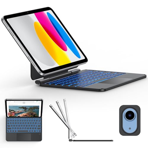 OMOTON Teclado para iPad 11 (A16, 2025)/iPad de 10ª generación (10.9', 2022), teclado magnético AZERTY francés, 7 colores retroiluminados, panel táctil multitáctil, negro