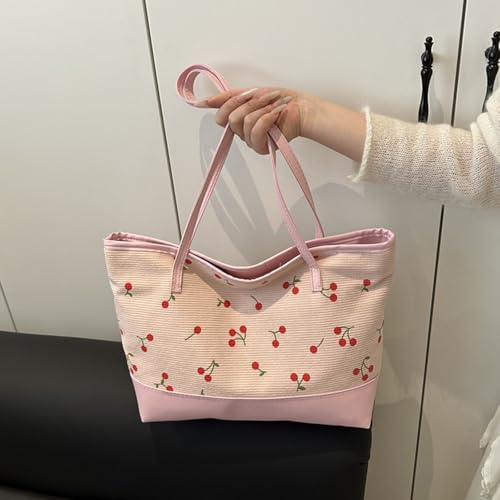 Cherry Print Shoulder Tote Shopping Bag Women Shoulder Bag Simple Handbag Aesthetic Armpit Bag Large Capacity Shopping Bag Students School Bag for Daily3