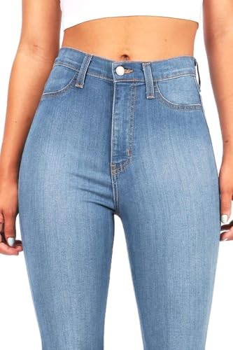 Jack David Womens Junior 70s Trendy Slim Fit Flared Bell Bottom Denim Jeans Pants (0, Blue N678HW)4