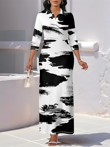Image of PinkPatty Women's Casual 3 /4 Sleeve Polo V Neck Bodycon Maxi Dress