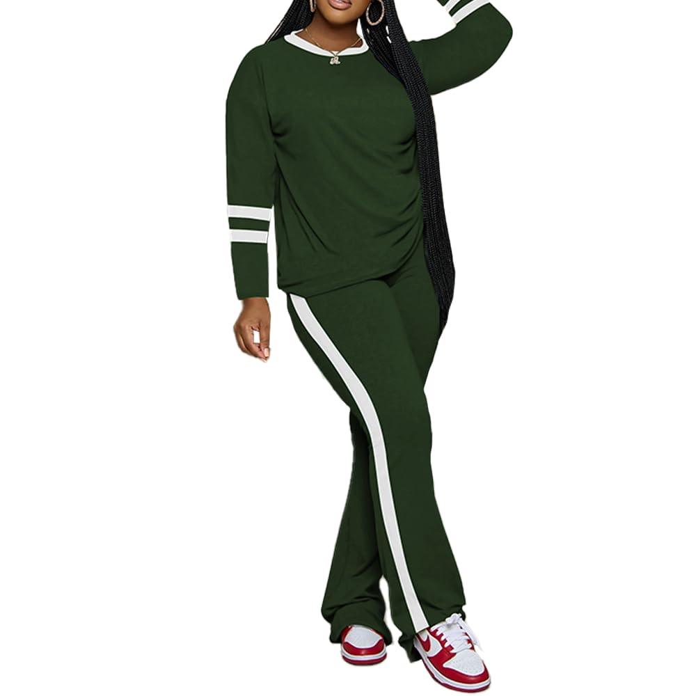 PINSV 2 Piece Sets for Women Fall Casual Outfits Long Sleeve Top and Flare Pants Lounge Sets Track