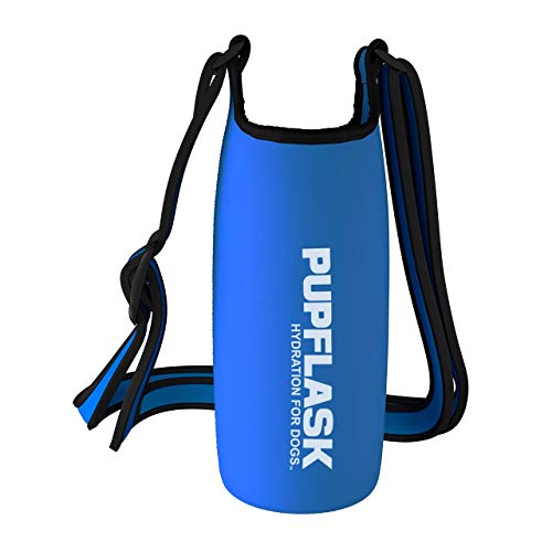 Tuff PupFlask suporte de garrafa de água de neoprene isolado para cães com alça de ombro ampla ajustável, ótimo para viagens, caminhadas, suporte de garrafa de água portátil para animais de estimação (100 ml, azul nebulosa)