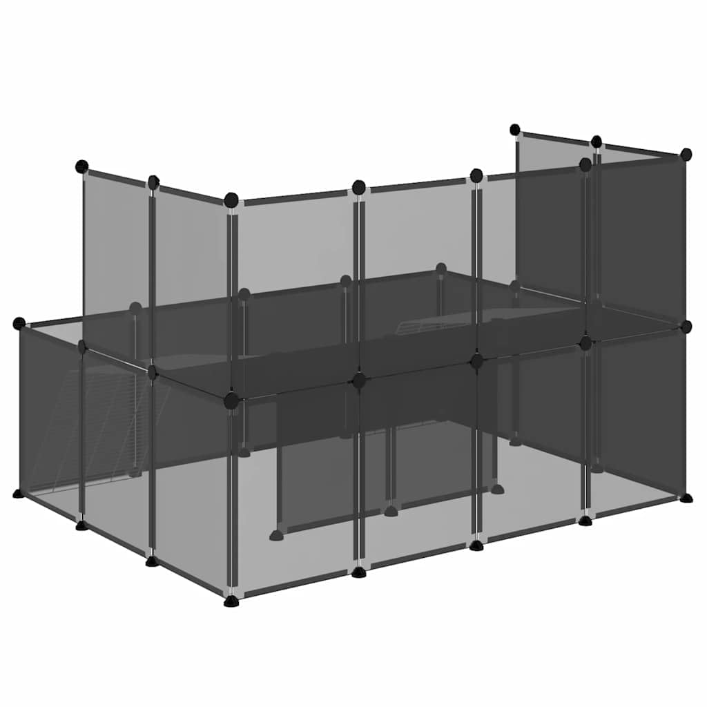 Jaula negra para animales pequeños, 143 x 107 x 93 cm, de polipropileno y acero, con 2 niveles, 24 paneles, mazo de madera, adecuado para conejos, cobayas, hámsters, casa de roedores, rueda