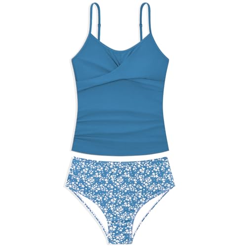 Image of Girls Swimsuits 2 Piece Bathing Suit Tropical Floral Swimwear 7-16 Years Beach Sport Halter Tankini