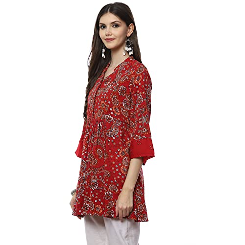 Image of BIBA Women Rayon Regular Fit Flared Printed Kurti