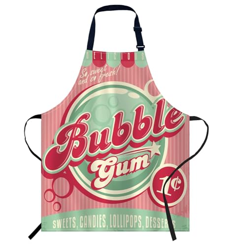 Smooffly Plantilla de póster vintage para delantal de chicle, delantal ajustable para cocinar, cocinar, chef, mujeres y hombres, delantales para el hogar, cocina, restaurante, cafetería, hornear,
