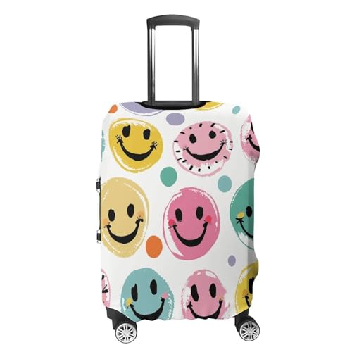 Pastel Color Smiley Face Luggage Cover, Washable Elastic Suitcase Cover Protector Fit 18-32 Inch Luggage4