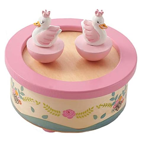 RUYU Wooden Music Box,Musical Box Swan Toy Decoration Birthday Present for Lover Friends and Children,Pink Cover