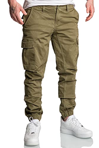 REPUBLIX Herren Jogger Cargo Chino Jeans Hose R2207 Olive W34