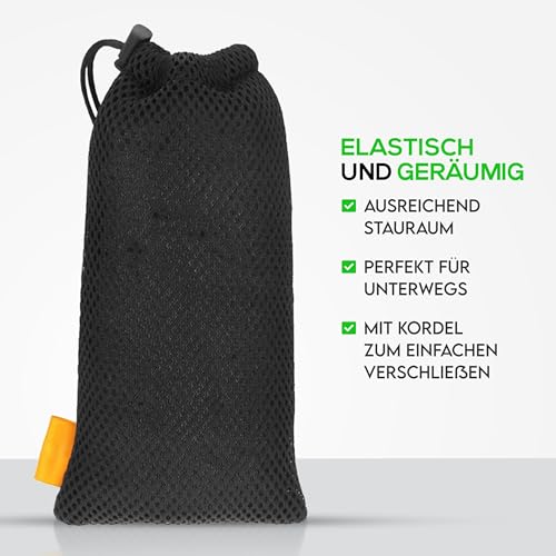 wortek Universal Handytasche Nylon Mesh 18,5 x 9cm Handy Tasche Handysocke für gängige Smartphone bis 6,5 Zoll – Handy Zubehör Mesh Beutel Kopfhörer Smartphonetasche schwarz
