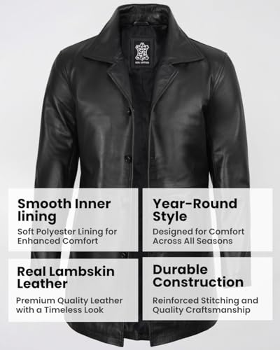 Image of Blingsoul Mens Leather Coat - Mid-Length Real Lambskin Long Leather Jacket Men