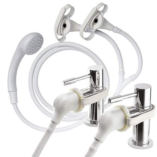 Croydex Secura Shower Head and Hose - Easy Install Push On Shower Attachment for Bath Taps with 1750mm Hose Length Straps to Secure Rub Clean Nozzles and Compatible with Low or High Pressure Systems