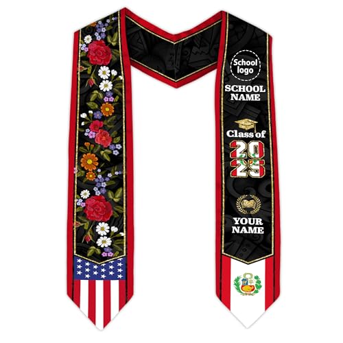 MonkeyVan Peruvians Graduation Sash, Peru Graduation Stole Custom Personalized Peruvians American Flag Graduation Sash 2025 Style 5