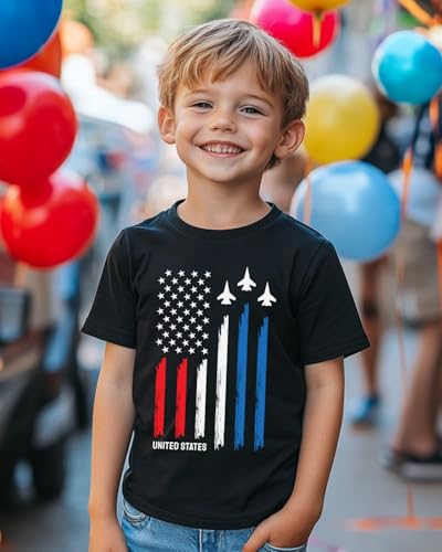 Boys 4th of July Shirt, Toddler Girls Kids USA Red White and Blue Shirts, American Flag Independence Day Patriotic Tee 2-8T3