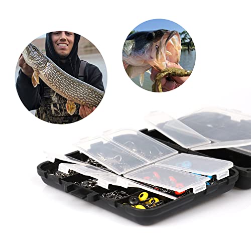 RUNCL Fishing Terminal Tackle, Tackle Box with Barrel Swivels, Safety Snaps, Off Set Hooks, Weights, Beads and Swivel Slides for Saltwater (Pack of 170)
