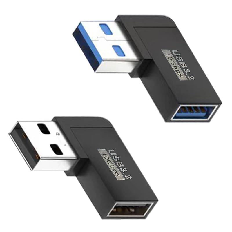 XCZZYB 90 Degree Left and Right Angle USB 3.0 Male to Female Expansion Adapter USB Extender Connector Adapter 2 Pack-Black