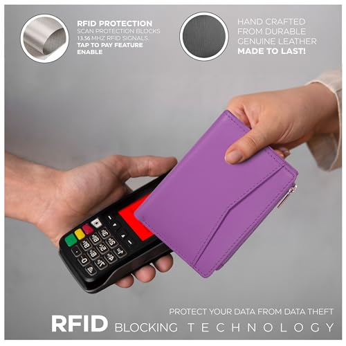 Image of Oak Leathers Leather Wallet For Women - Small RFID Coin Purse Credit Card & ID Holder for Ladies, Gift for Women's, Bifold Wallets (Nappa Lilla)