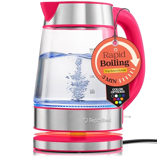 Speed-Boil Water Electric Kettle, 1.7L 1500W, Coffee & Tea Kettle Borosilicate Glass, Water Boiler, Auto Shut-Off, Cool Touch Handle, Base Detachable, LED. 360° Rotation, Boil Dry Protection