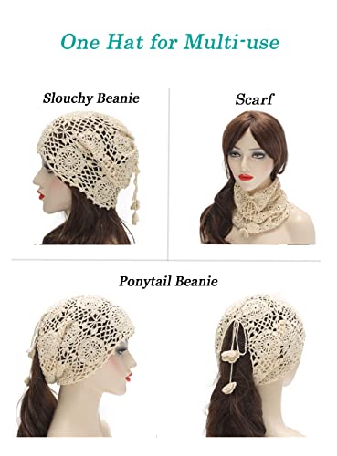 ZLYC Women Cotton Crochet Slouchy Beanie Hat Handmade Knit Summer Skull Cap