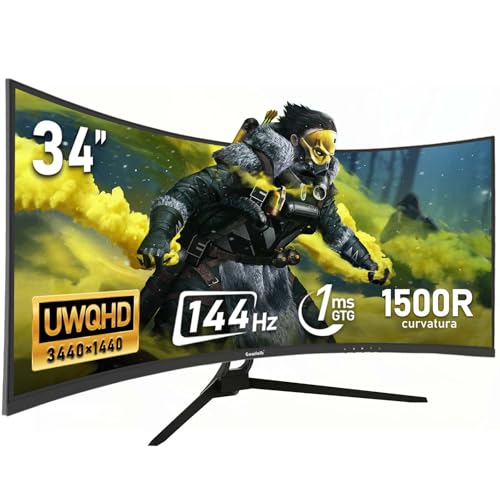 Image of Gawfolk 34 Inch Ultrawide Curved 144Hz Gaming Computer Monitor 1500R PC Screen,21:9 UWQHD (3440x1440),Adaptive Sync,178 Viewing Angle,Display Port、HDMI2.0,Compatible with wall mounting - Black