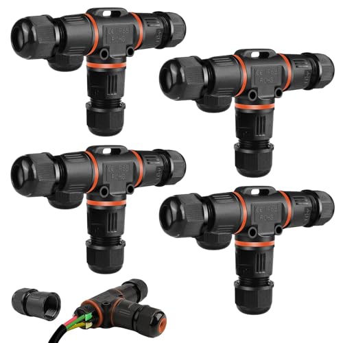 Conector Impermeable IP68,4 Piezas T Forma Caja De Conexión Impermeable IP68,IP68caja De Conectores Impermeables,Conector Estanco En Forma De T Para Iluminación De Jardín,Exterior Y Subterránea