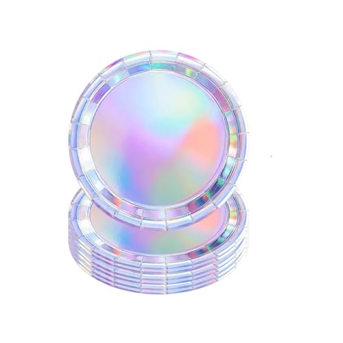 MaitianGuyou Iridescent Paper Plates Holographic Laser Round Party Plates,40 Pack Dessert Plate for Mermaid Cake Salad Pizza, Birthday Baby Shower Wedding Party Decorations(7 Inch)