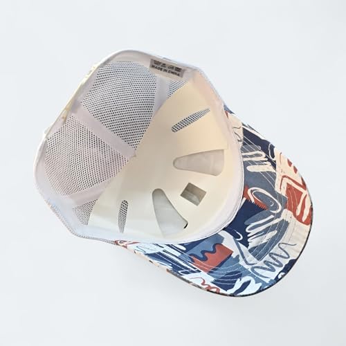 Image of Cotton Net Trucker Cap, Abstract Print, Blue and Red Pattern, Mesh Back